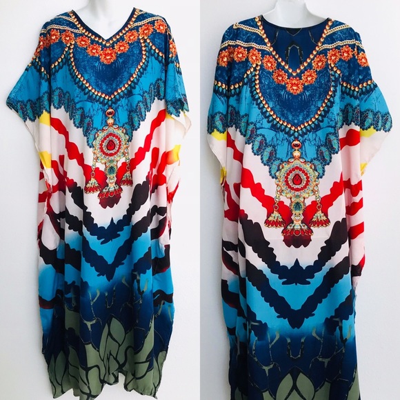 JESSICA TAYLOR Jewel and Animal Print CAFTAN Dress NWT One-Size - Picture 6 of 9